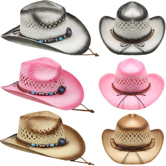 24 Wholesale Western Style Straw Cowboy Hat Assorted Colors - at ...