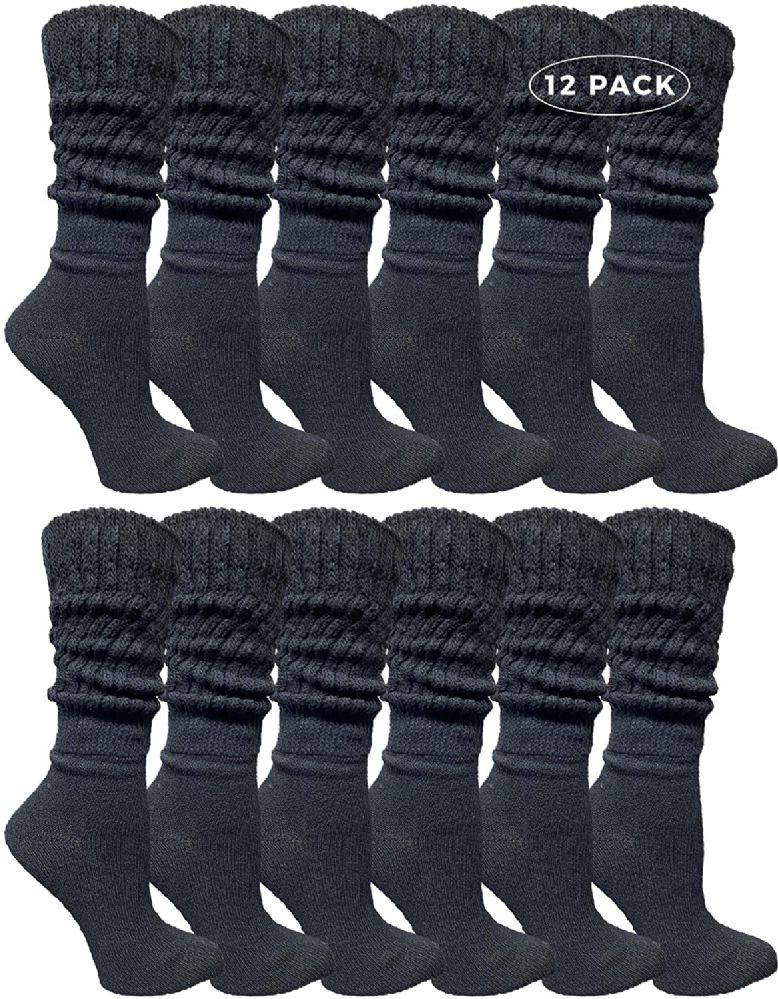 60 Wholesale Yacht And Smith Womens Cotton Slouch Socks Womans Knee High Boot Socks Black 60 4901