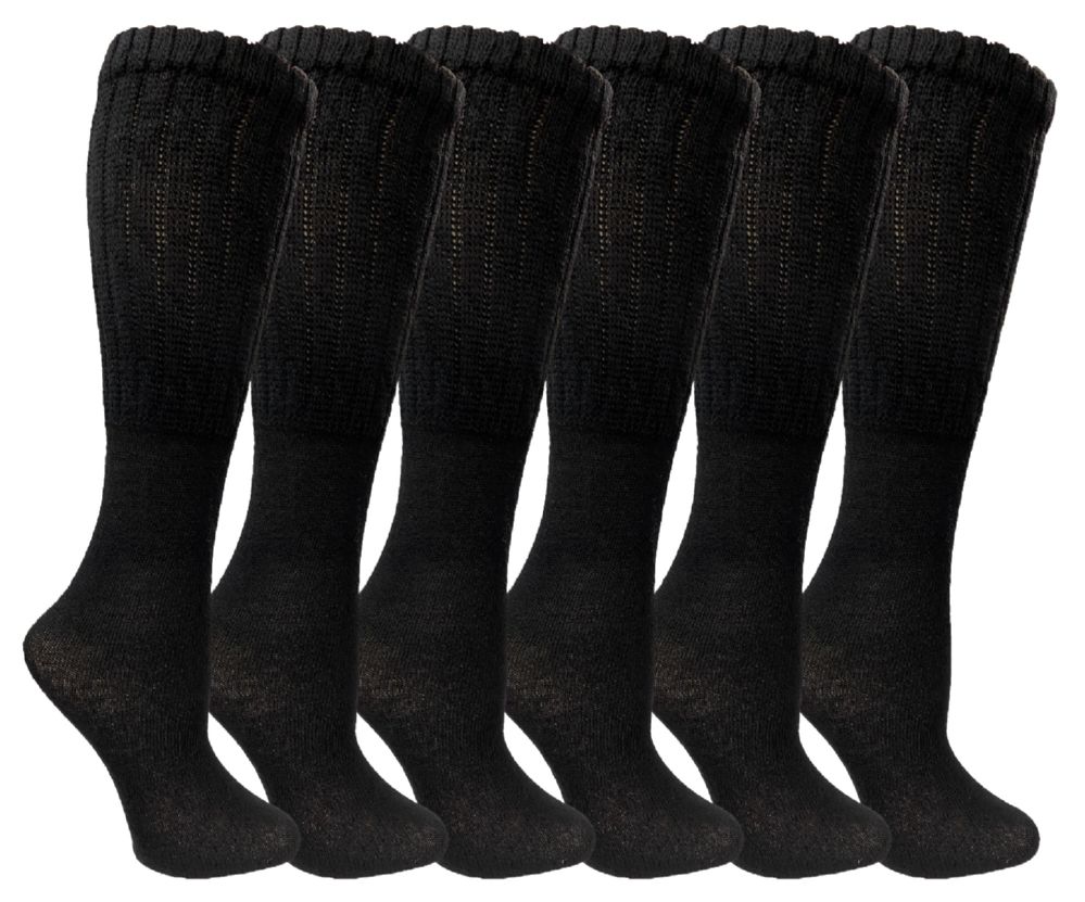 6 Wholesale Yacht And Smith Womens Cotton Slouch Socks Womans Knee High Boot Socks Black 6 Pack 7891