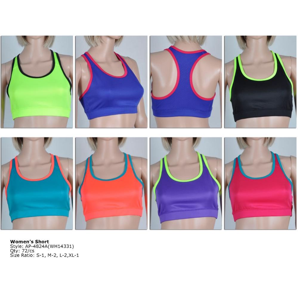 72 Wholesale Womens Fashion Sports Bra Assorted Sizes And Color at