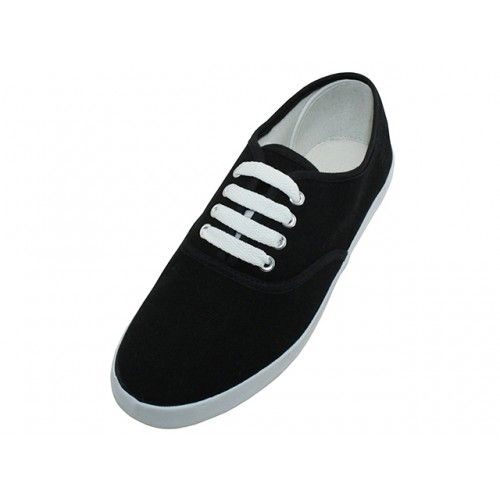24 Wholesale Women&#39;s Lace Up Casual Canvas Shoes ( *Black With White Sole And White Shoe Lace ...