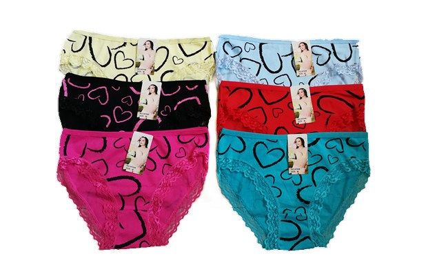 120 Wholesale Womens Briefs Lace Trim Bikini Panties With Hearts Cotton Underwear Pack Of Six