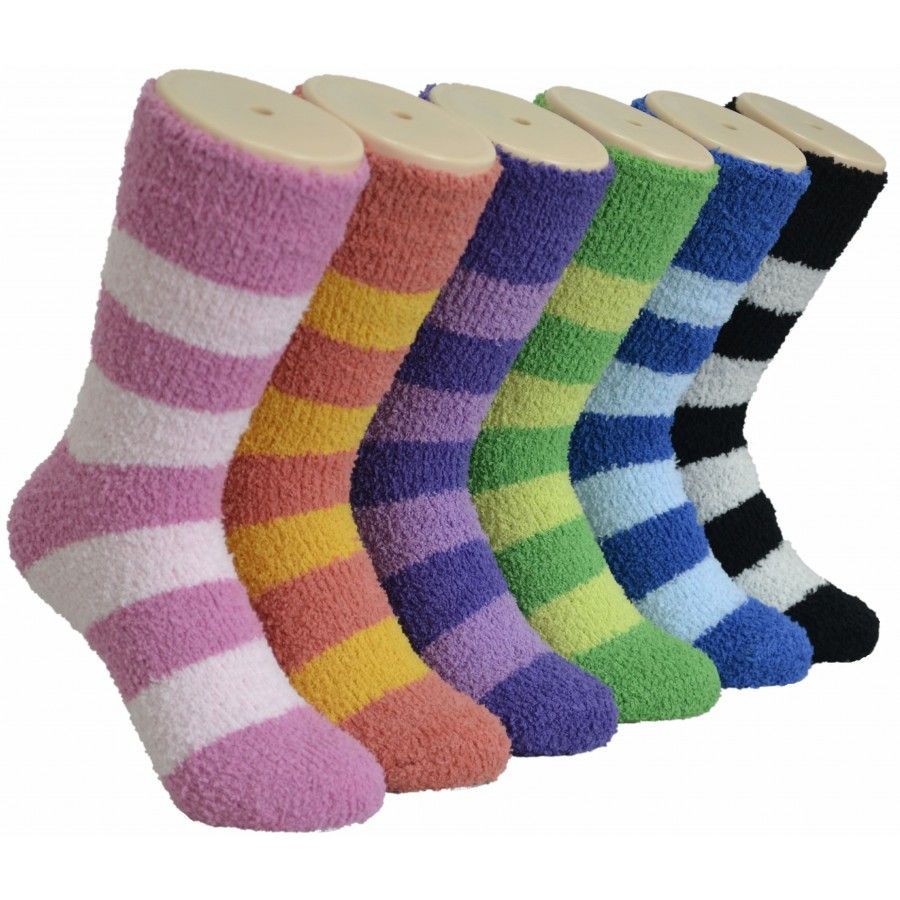 180 Wholesale Women's Fluffy Cozy Fuzzy Socks With Stripes - at ...