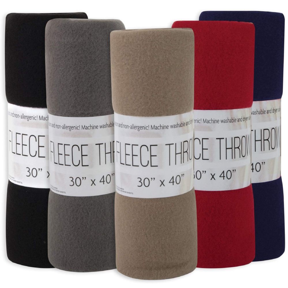 24 Wholesale Fleece Blankets 30" X 40" 5 Assorted Colors at