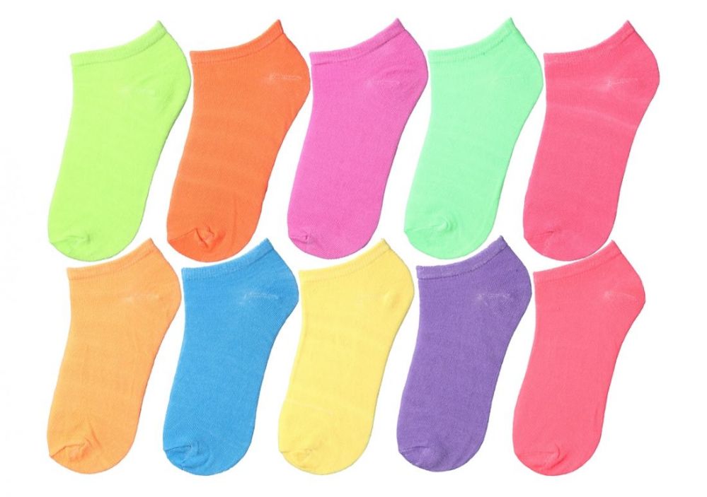 18 Wholesale Girl's No Show Socks - Solid Neon Colors - Size 6-8 - 10 ...