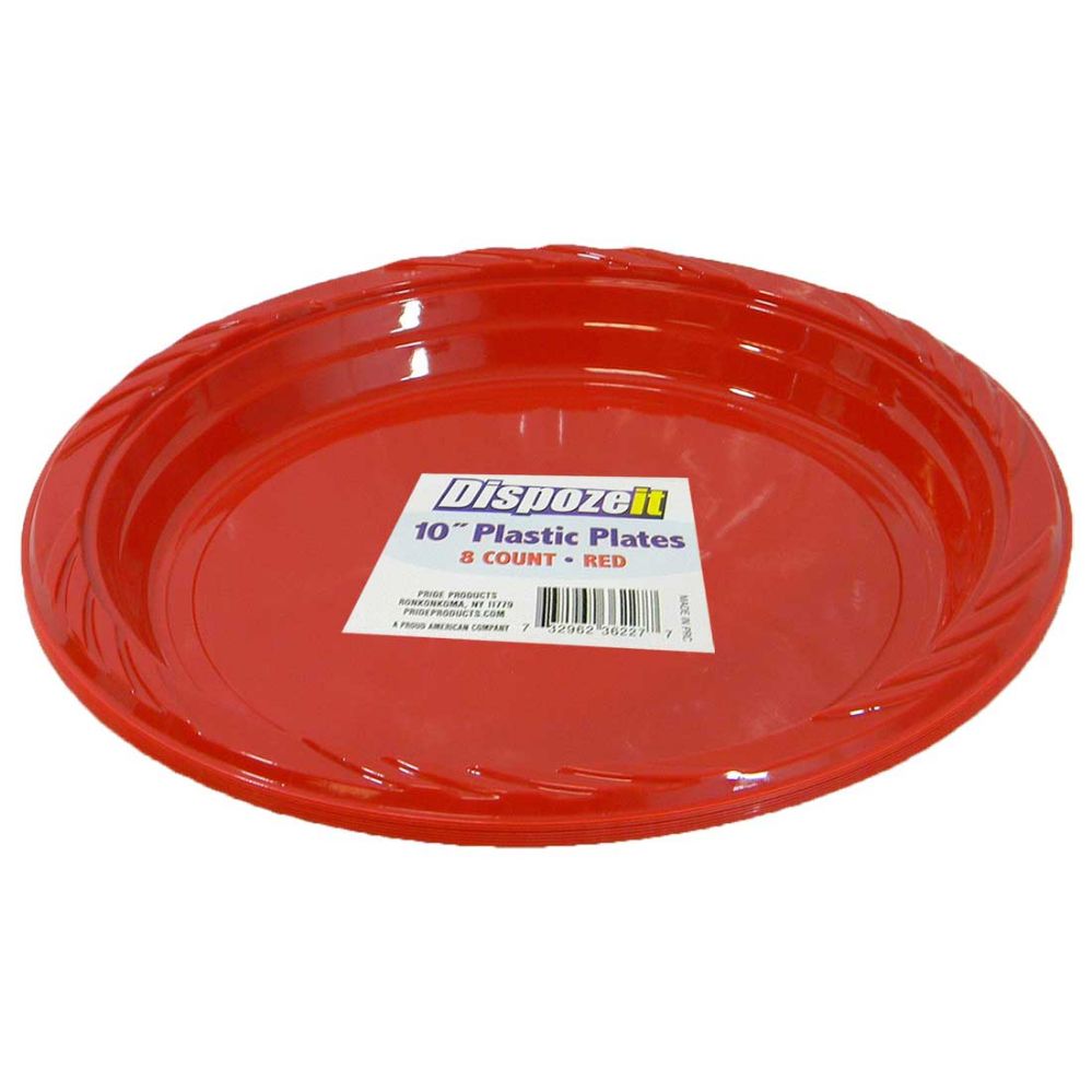 24 Wholesale Plastic Plate 8 Ct 10 Red at