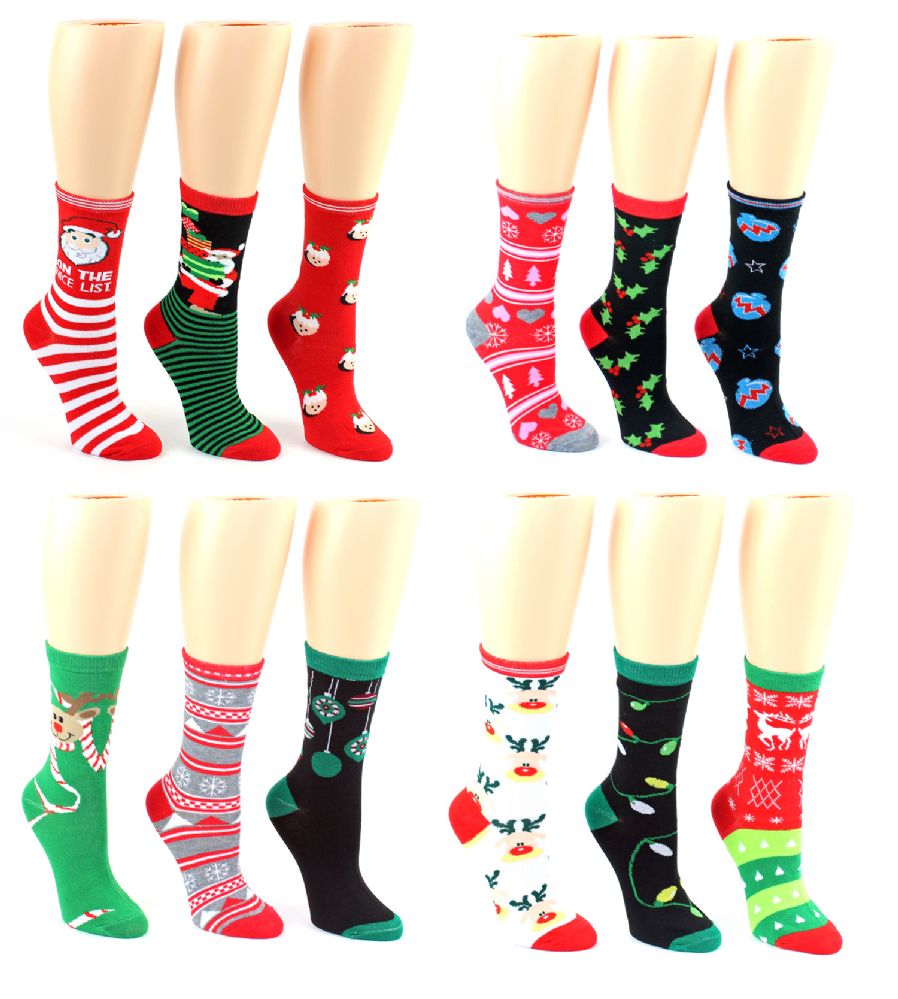 24 Wholesale Christmas Crew Socks - Size 9-11 - at - wholesalesockdeals.com