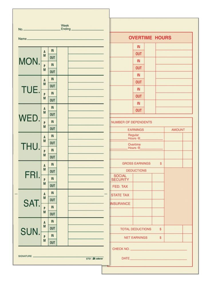 8 Wholesale Adams Time Card, Weekly, 2-Sided, Named Days, 200 Cd/pk ...